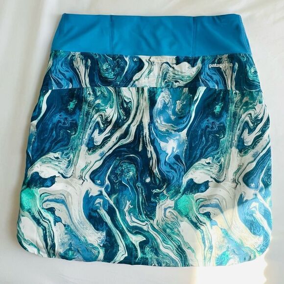 Patagonia Blue Marble Swirl Tech Fishing Active Skort Rivermouth: Radar Blue XS - Picture 6 of 8